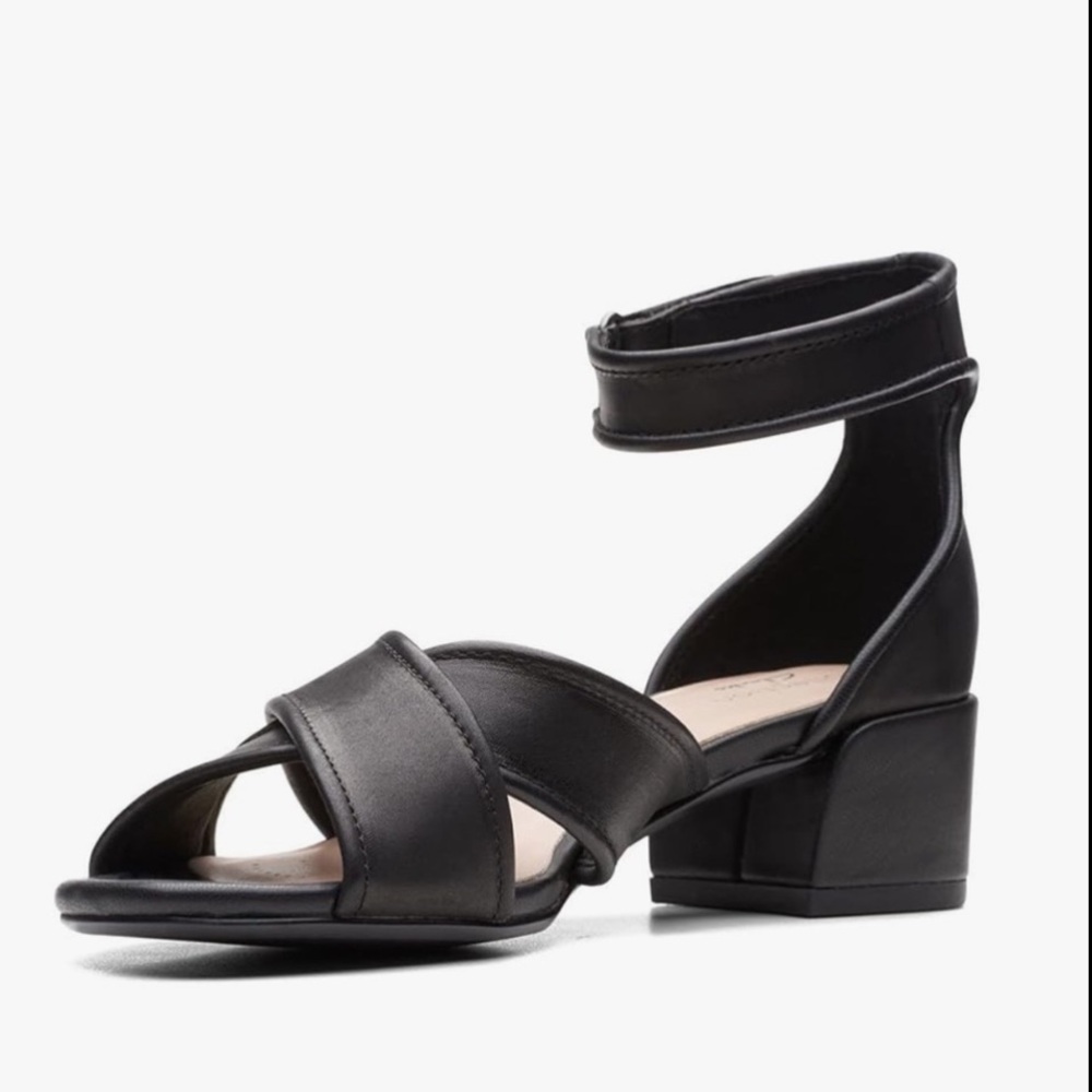 Clarks Leather Heeled Peep Toe Sandals | Comfort, Classy, Timeless Style - Picture 6 of 9